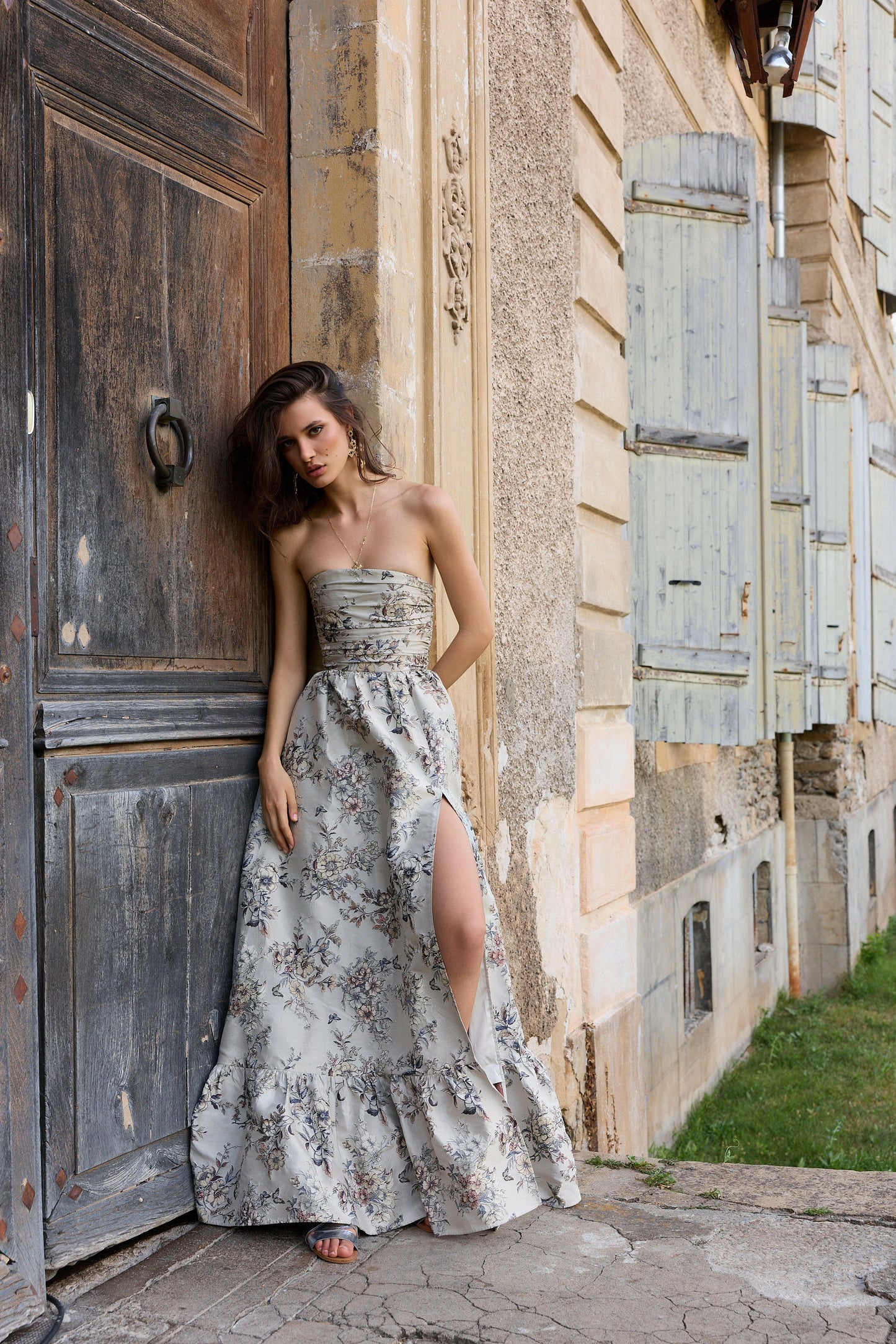 The Regina Dress in Stone Lilibet Brocade