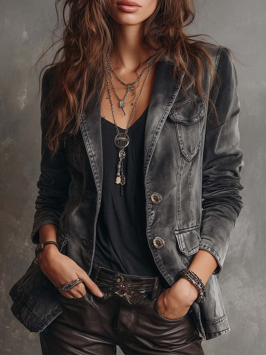 Washed Charcoal Denim Blazer