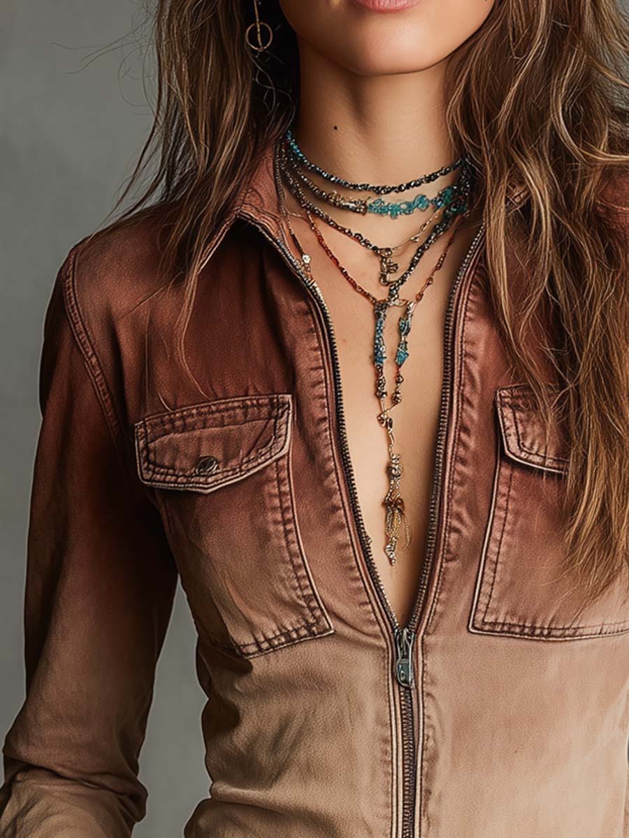 Vintage Distressed Ombre Denim Blouse