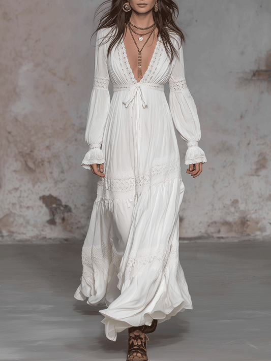 Ethereal White Boho Maxi Dress