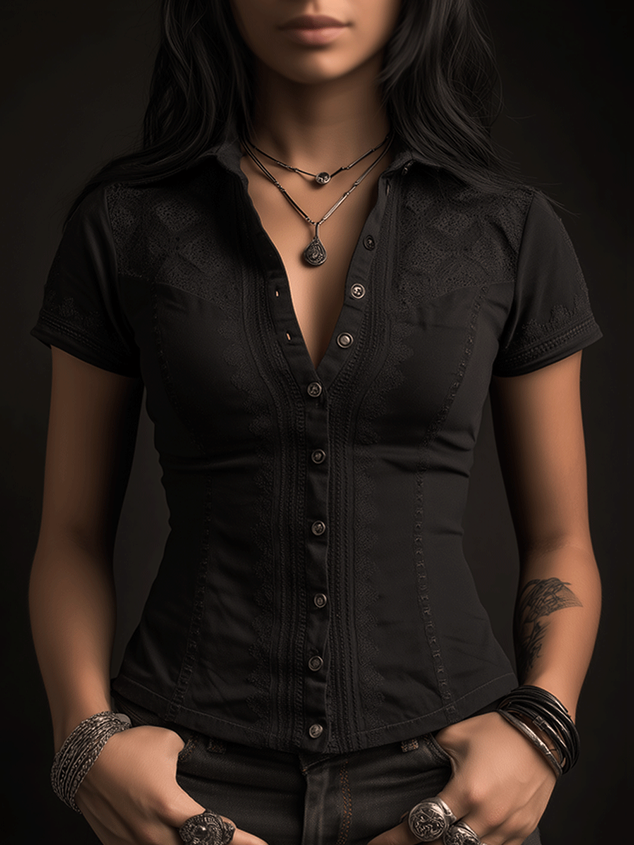 Gothic Black Utility Corset Shirt