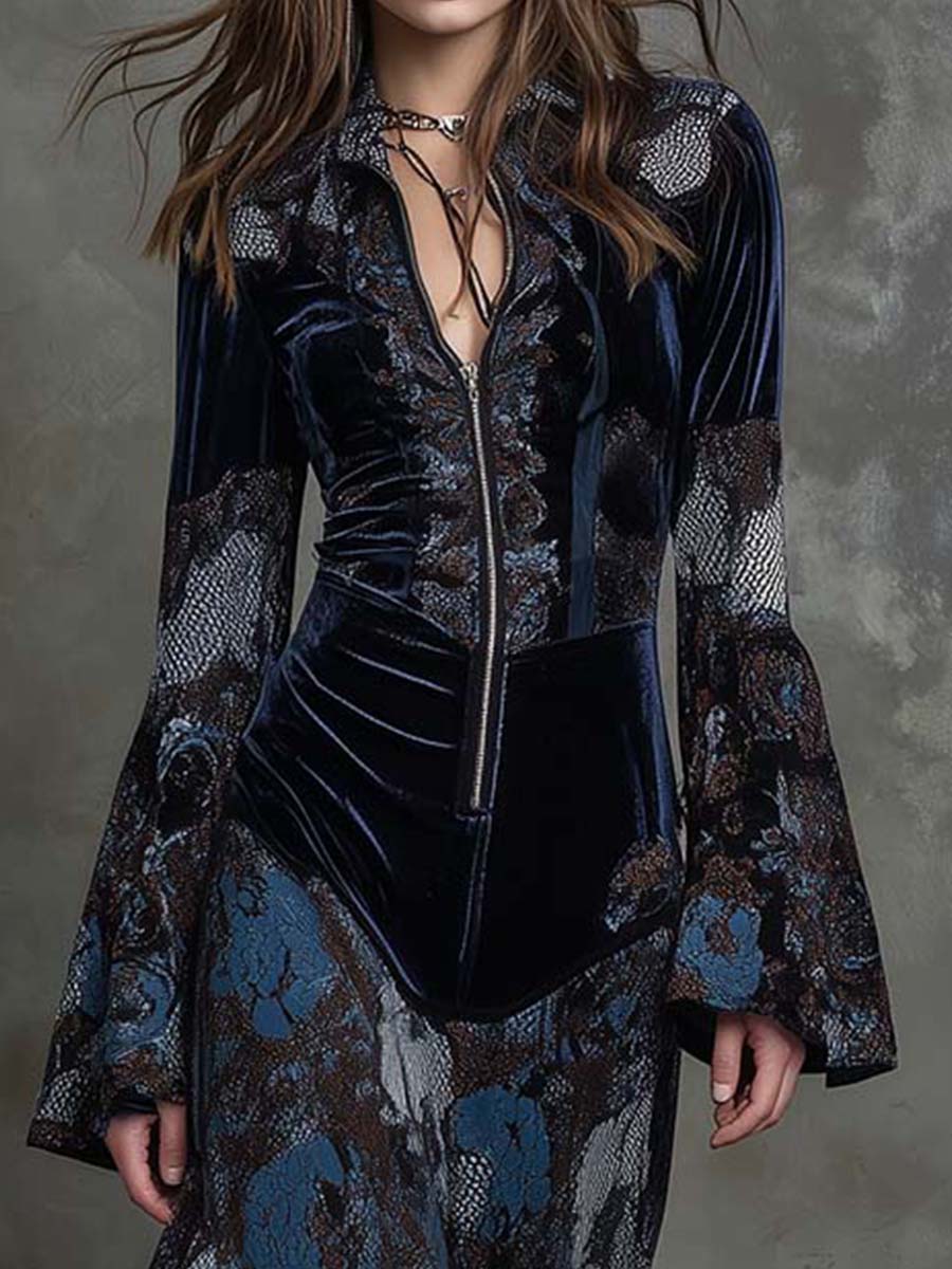 Snake-print Floral Velvet Maxi Dress