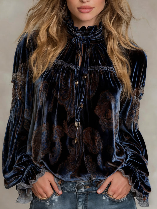 Vintage Sheer Paisley Ruffle Blouse