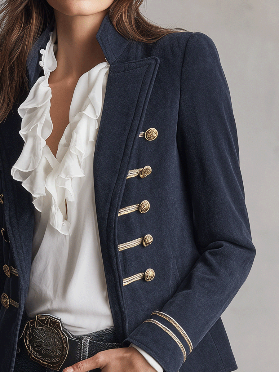 Vintage Navy Military Tailored Gold Trim Jacket