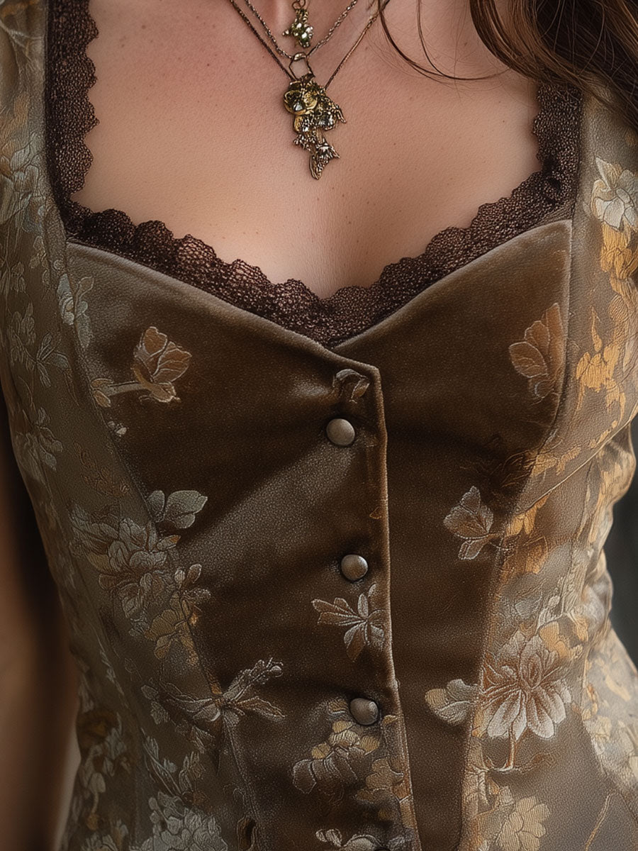 Vintage Velvet Printed Lace Patchwork Vest