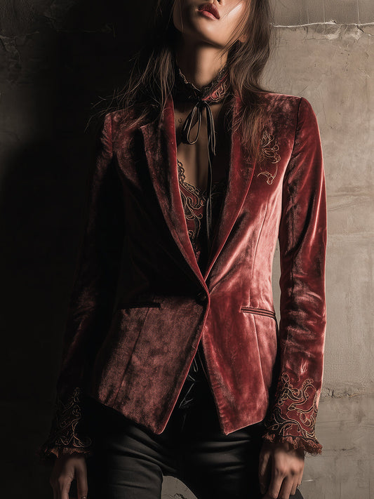 Quiet Luxury Embroidered Polyester Velvet Blazer