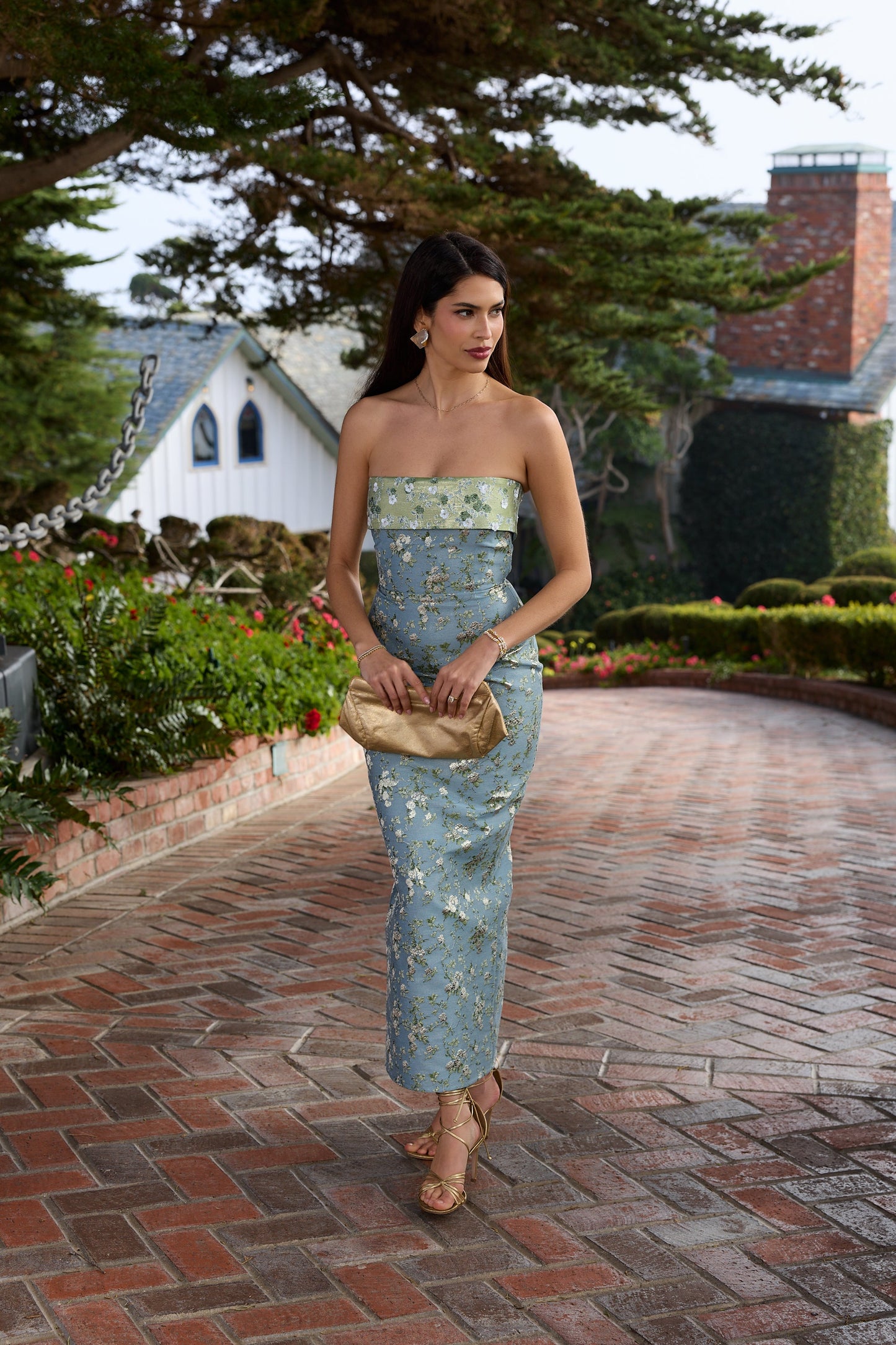 The Kennedy Dress in Slate Blue Cheverny Brocade