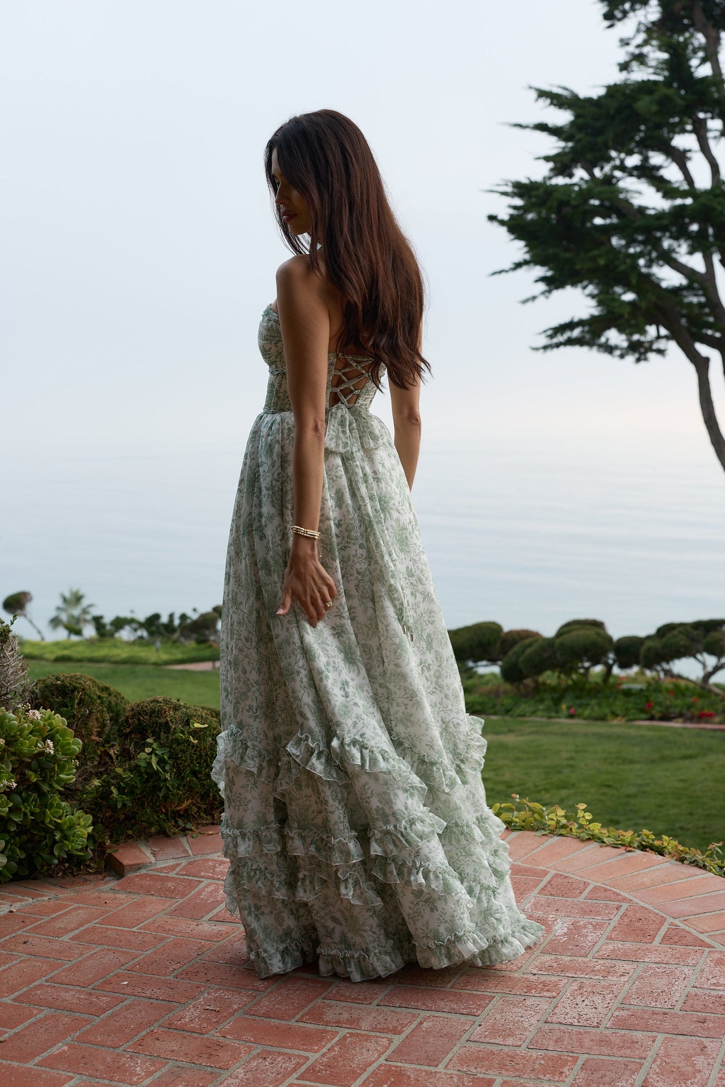 The Scarlette Dress in Sage Toile