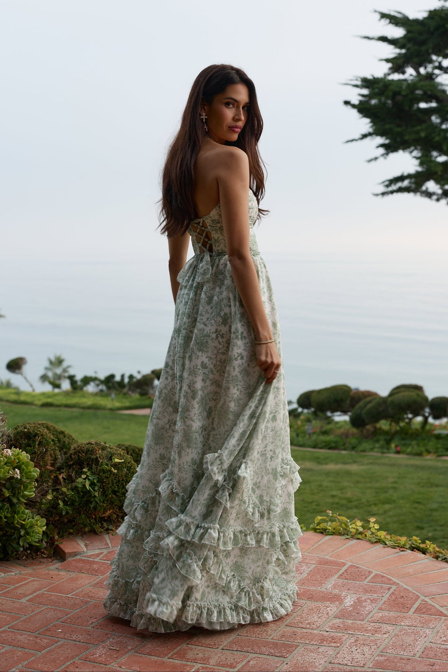 The Scarlette Dress in Sage Toile